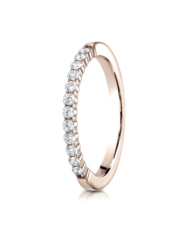 Benchmark 14K Rose Gold 2mm High Polish Shared Prong 12-Stone Diamond Wedding Band Ring (0.24 ct.)