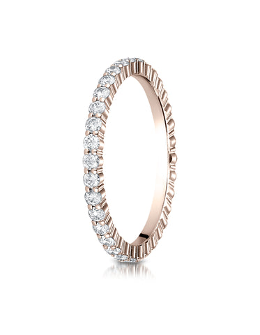 Benchmark 14K Rose Gold 2mm High Polish Shared Prong Diamond Eternity Wedding Band (0.60 ct. - 0.88 ct.)