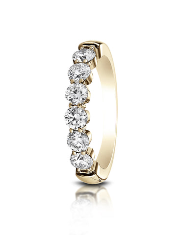 Benchmark 14k Yellow Gold 3mm high polish Shared Prong 6 Stone Diamond Ring (0.96Ct.), (Sizes 4-9.5)