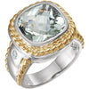 0.08 CTTW Genuine Checkerboard Green Quartz and Diamond Ring in 14k White and Yellow Gold ( Size 6 )