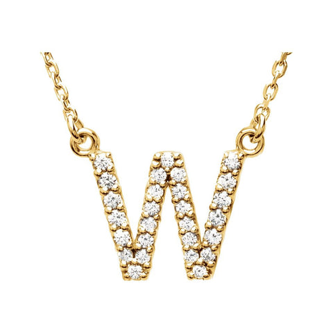 14k Yellow Gold Letter "W" 1/6 CTW Diamond 16" Necklace