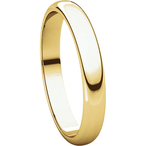 18k Yellow Gold 3mm Half Round Band, Size 7.5