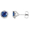 14X1 White Blue Sapphire & 1/6 Ctw Diamond Earrings in 14K White Gold