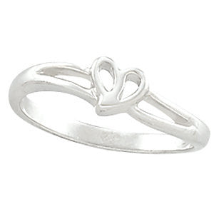 14k White Gold Heart Ring, Size 7
