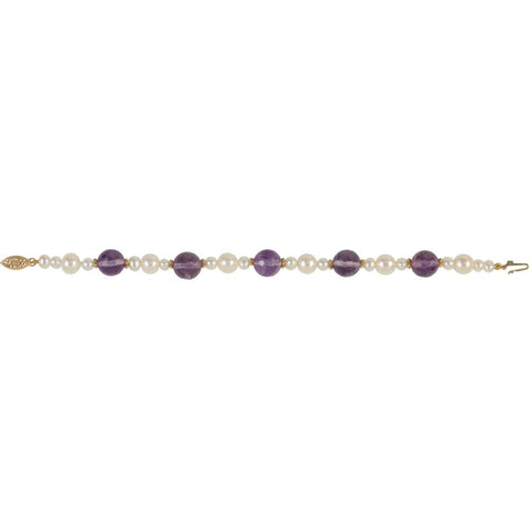 14k Yellow Gold Freshwater Cultured Pearl & Amethyst 7.5" Bracelet