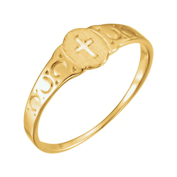 14k Yellow Gold Youth Signet Ring with Cross Size 3