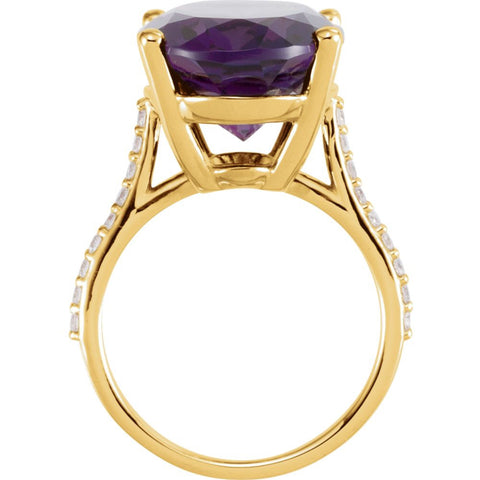 14k Yellow Gold Amethyst & 1/4 CTW Diamond Ring , Size 7