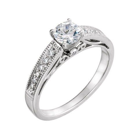 05.00 mm = 1/2 ct. & 1/6 CTTW Created Moissanite and Diamond Engagement Ring in 14K White Gold ( Size 6 )