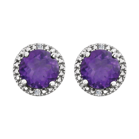 Sterling Silver Amethyst & .01 CTW Diamond Earrings