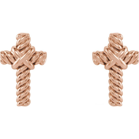 14k Rose Gold Rope Cross Earrings
