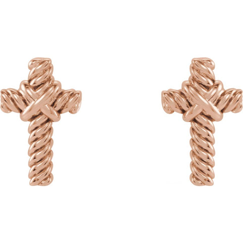 14k Rose Gold Rope Cross Earrings