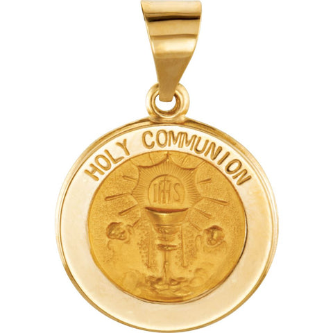 Hollow Round Holy Communion Medal in 14k Yellow Gold