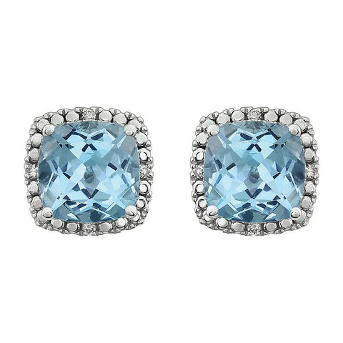 14k White Gold Sky Blue Topaz & .06 CTW Diamond Earrings