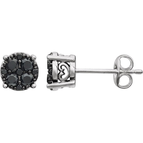14k White Gold 3/8 CTW Black Diamond Cluster Earrings