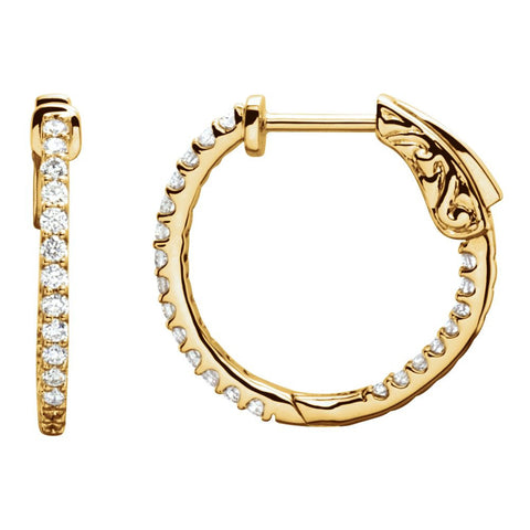14k Yellow Gold 1/2 CTW Diamond Inside/Outside Hoop Earrings