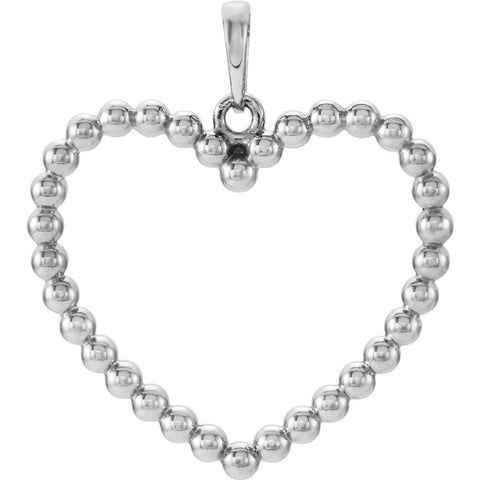14k White Gold Beaded Heart Pendant