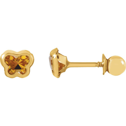 14k Yellow Gold November CZ Birthstone Earrings with Screw Backs