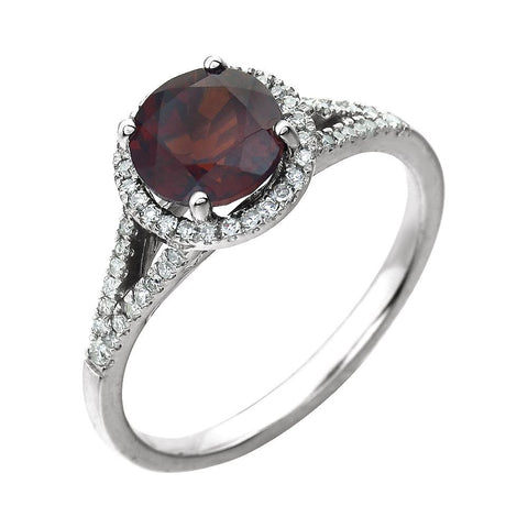 14k White Gold Mozambique Garnet & 1/6 CTW Diamond Ring, Size 7