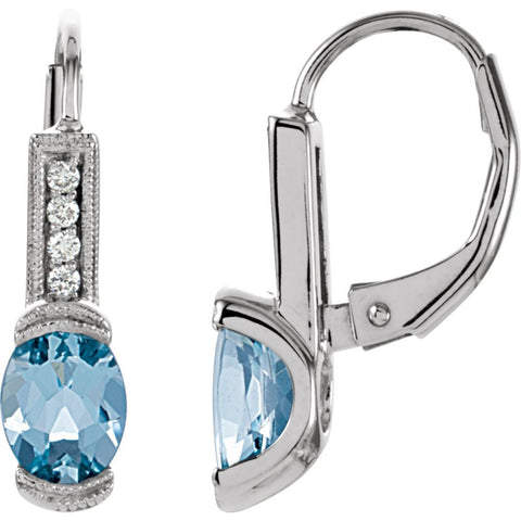 14k White Gold Aquamarine & .08 CTW Diamond Earrings