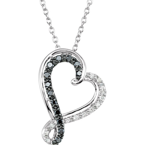 Sterling Silver Black & White Diamond Heart Necklace