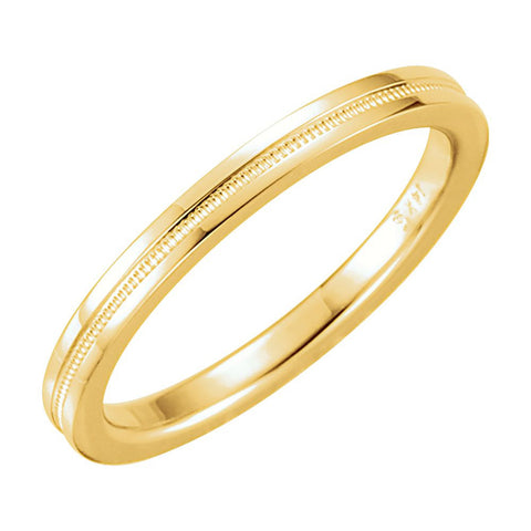 14k Yellow Gold 2mm Flat Comfort Fit Milgrain Band Size 6.5