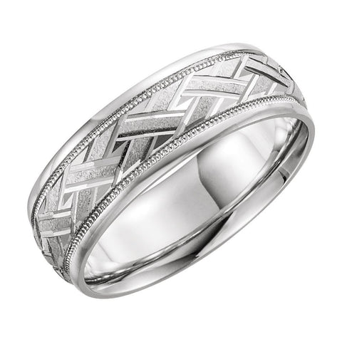 10k White Gold 7mm Comfort Fit Design Band Size 9.75