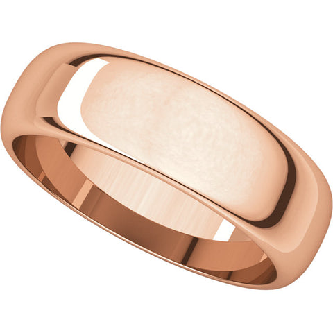 14k Rose Gold 6mm Half Round Band, Size 9