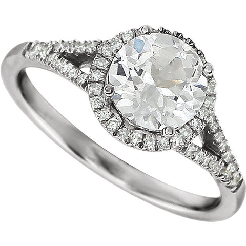 14k White Gold Lab Created White Sapphire & 1/6 CTW Diamond Ring, Size 7