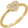 14k Yellow Gold 1/8 ctw. Diamond Heart Bead Ring, Size 7