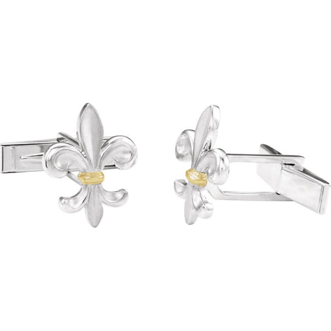Sterling Silver & 14k Yellow Gold Fleur-de-lis Cuff Links-Pair
