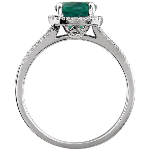 14k White Gold Lab Created Emerald & 1/6 CTW Diamond Ring, Size 7