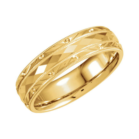 14k Yellow Gold 6mm Comfort Fit Design Band Size 10