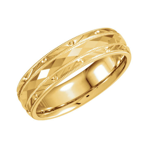 14k Yellow Gold 6mm Comfort Fit Design Band Size 6