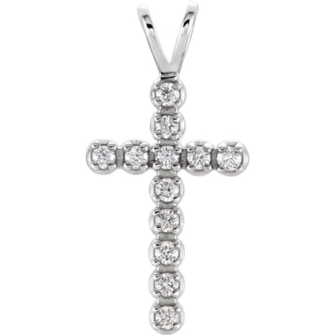 14k White Gold 1/8 CTW Diamond Cross Pendant
