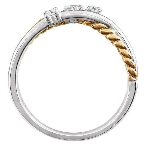 14k White Gold & 14K Yellow Gold Plated 1/10 CTW Diamond Rope Ring, Size 7