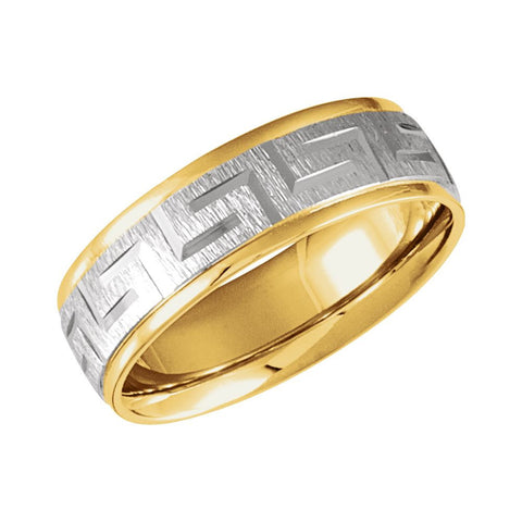 14K Yellow & 14k White Gold 7mm Two-Tone Comfort Fit Design Band Size 11.5
