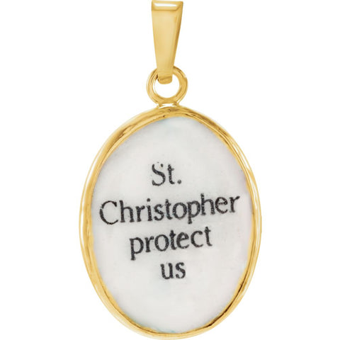 14k Yellow Gold 17x13.5mm St. Christopher Hand-Painted Porcelain Medal