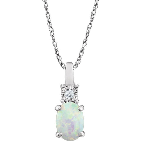 14k White Gold Created Opal & .02 CTW Diamond Necklace