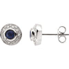Pair of Genuine Blue Sapphire and Diamond Earrings in 14k White Gold