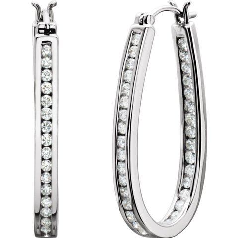 14k White Gold 1 CTW Diamond Inside/Outside Hoop Earrings