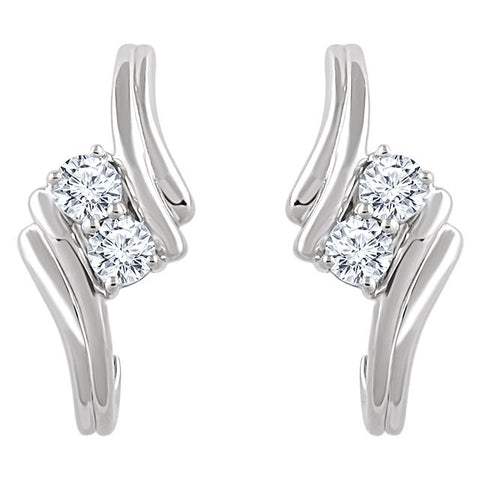 14k White Gold 3/8 CTW Diamond Two-Stone Earrings