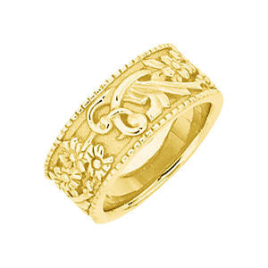 14k Yellow Gold Floral-Inspired Motif Band, Size 6
