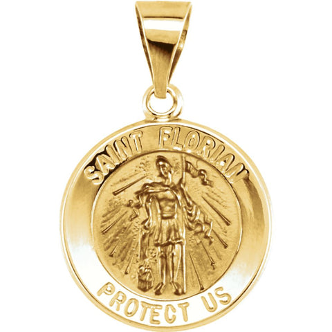 14k Yellow Gold 15mm Round Hollow St. Florian Medal