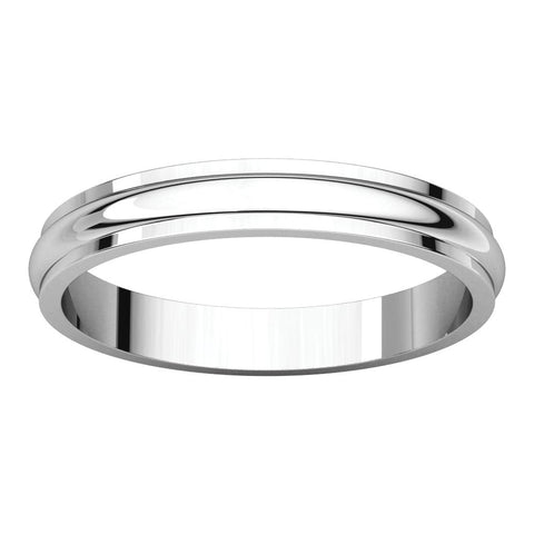 14k White Gold 3mm Half Round Edge Band, Size 6