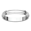 14k White Gold 3mm Half Round Edge Band, Size 6