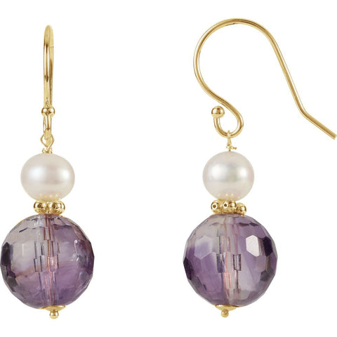 14k Yellow Gold Amethyst & Freshwater Cultured Pearl Earrings
