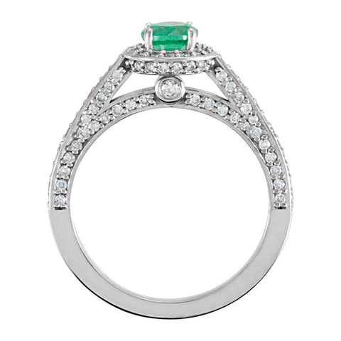 14k White Gold Emerald & 5/8 CTW Diamond Engagement Ring , Size 7