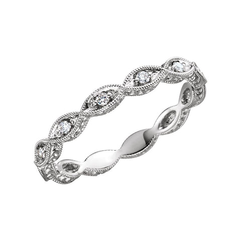 14k White Gold 1/8 CTW Diamond Anniversary Band Size 6