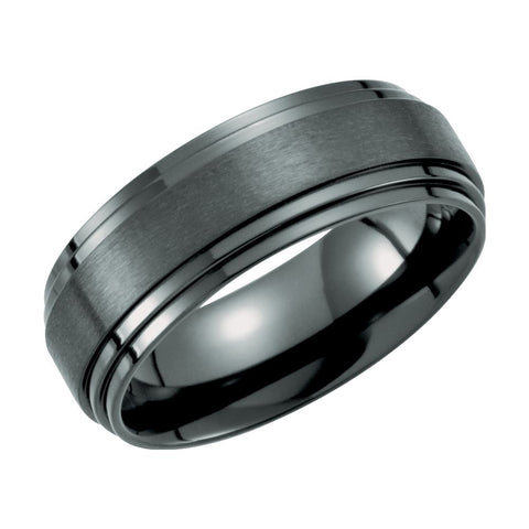 Black Titanium 8mm Double Ridged Band Size 8