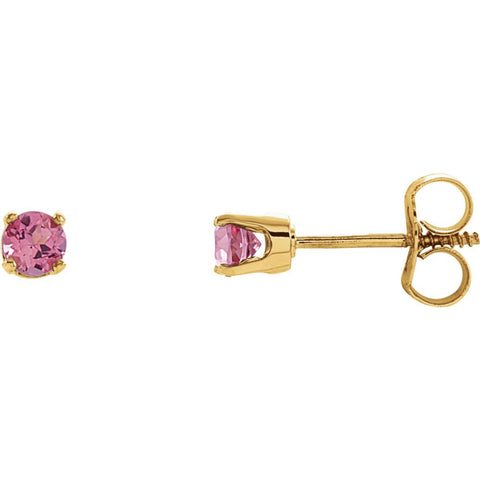 14k Yellow Gold Imitation Pink Tourmaline Youth Earrings